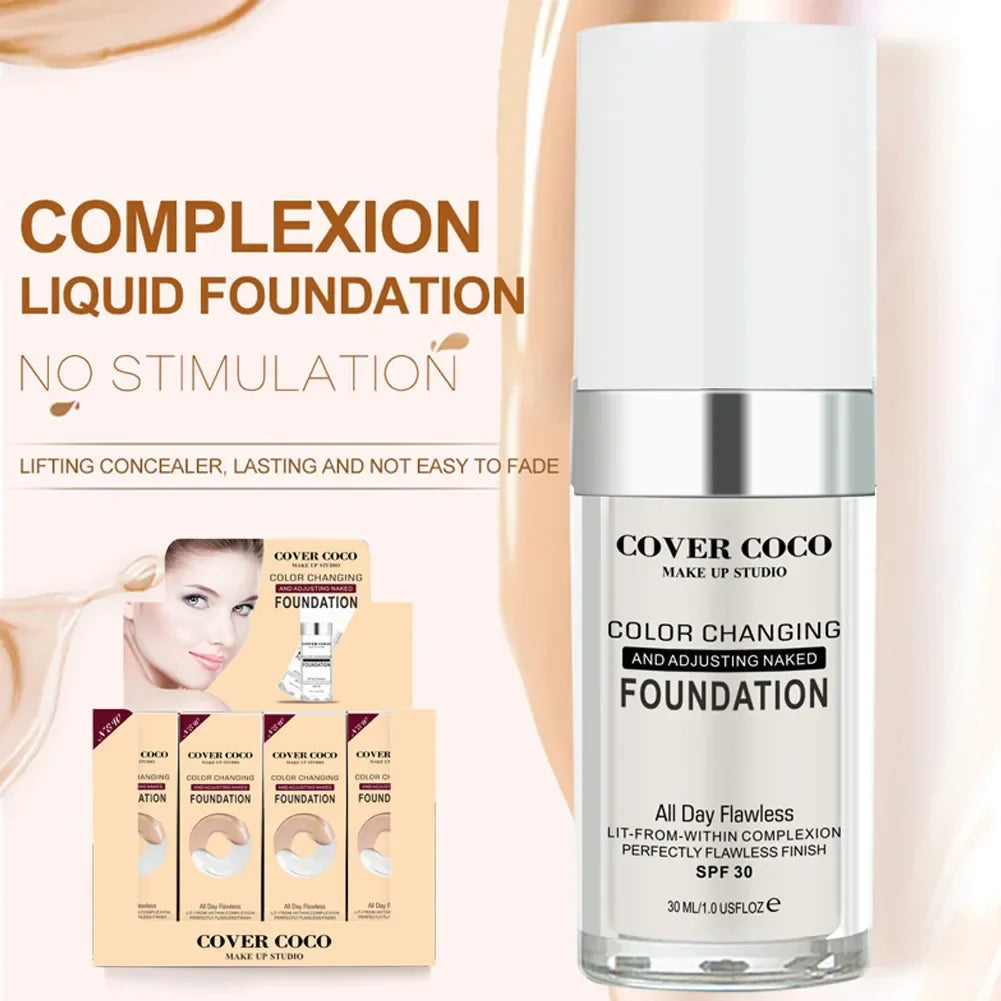 Blushimmer Cover Coco long-lasting liquid concealer and foundation in light, transparent skin tone with moisturizing cream texture.