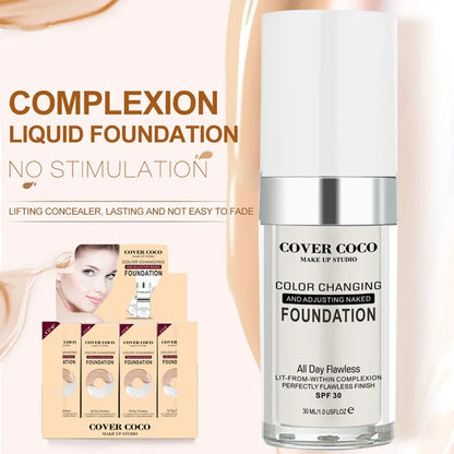 Blushimmer Cover Coco long-lasting liquid concealer and foundation in light, transparent skin tone with moisturizing cream texture.