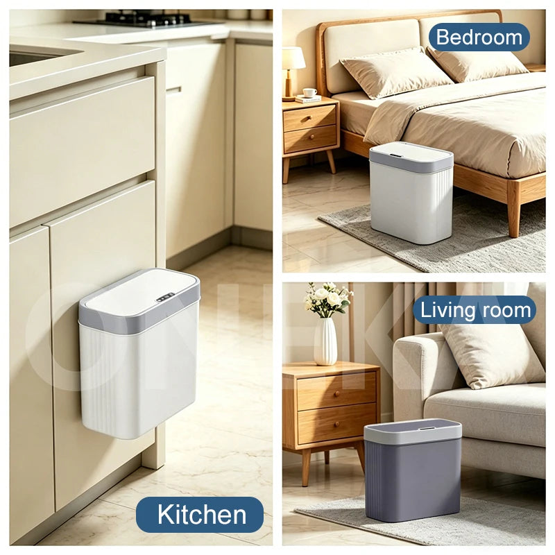 14L Smart Sensor Trash Can, Wall-Mounted with Hook ，Ideal for Bathroom Waste Disposal, Suitable  Bedroom, Kitchen, Living Room