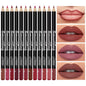 Blushimmer 12-color lip liner pen set with black rod, non-stick cup, easy to color, professional makeup lipstick pencils.