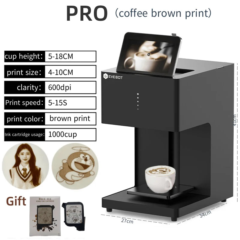 EVEBOT 3d Latte Art Coffee Printer Machine Automatic Beverages Food Selfie With WIFI Connection Printing Edible Ink Cartridges