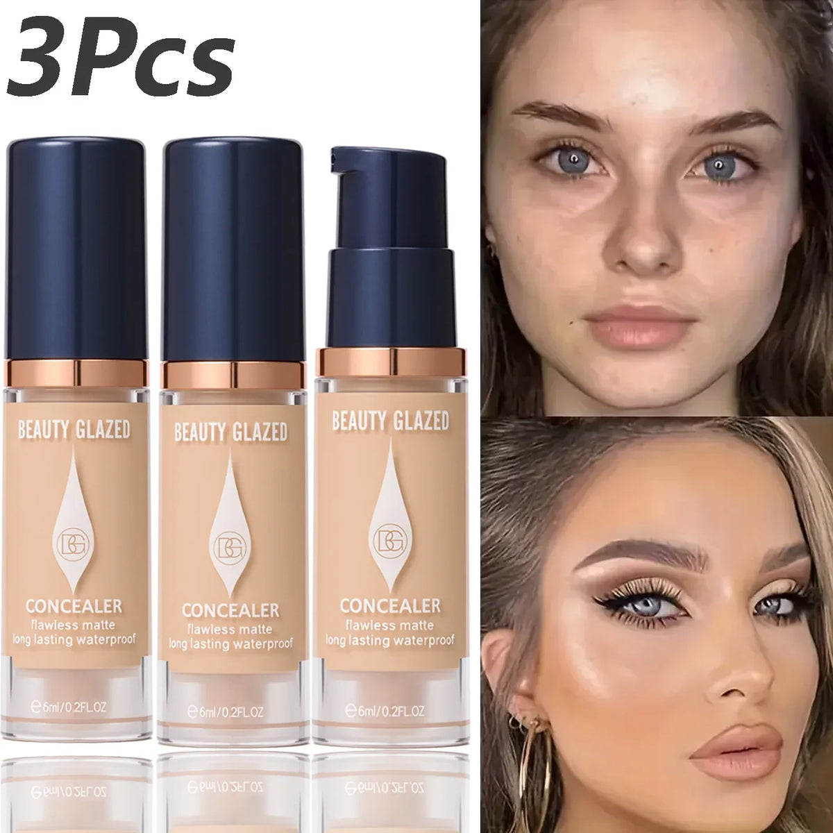 Blushimmer 3-piece set of full coverage concealer and foundation with waterproof matte finish, ideal for dark spots and tattoos.