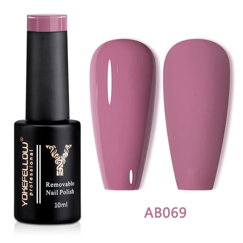 Blushimmer Yokefellow 10ml nude pink gel nail polish in a clear jar, showcasing translucent pink UV soak-off gel varnish.