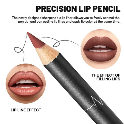 Blushimmer waterproof matte lipliner pencil in red, showing the long-lasting, moisturizing lip makeup with a smooth contour finish.