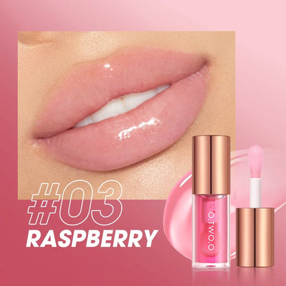Blushimmer O.TWO.O Lip Oil Gloss with shiny, water-like finish, featuring glitter and moisturizing lip plumper for a glossy, sexy look.