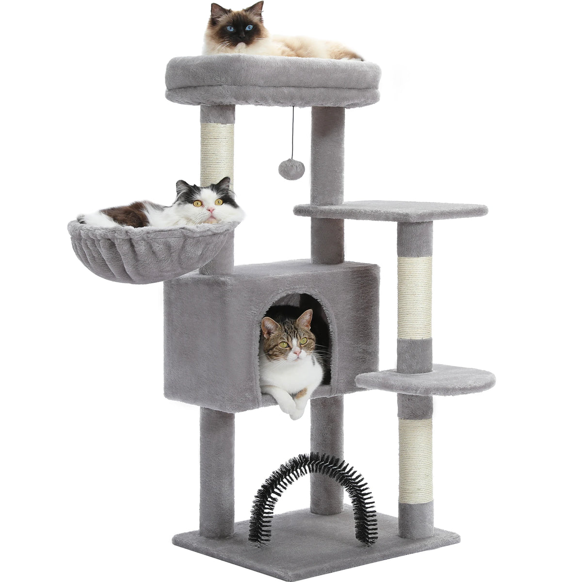 Aiwang Pet Products Cat Tree with plush perch, cozy condo, hammock, and sisal scratching posts for indoor cats.