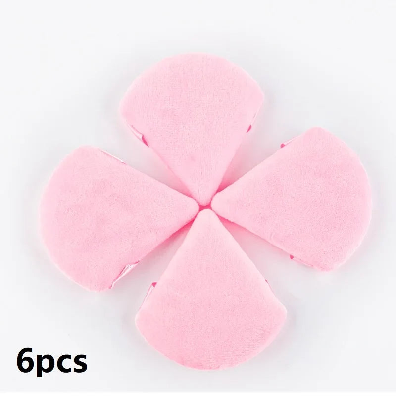 Set of 1/2/3/6 triangle velvet powder puffs by Blushimmer, reusable washable cosmetic makeup sponges for face and eye application.