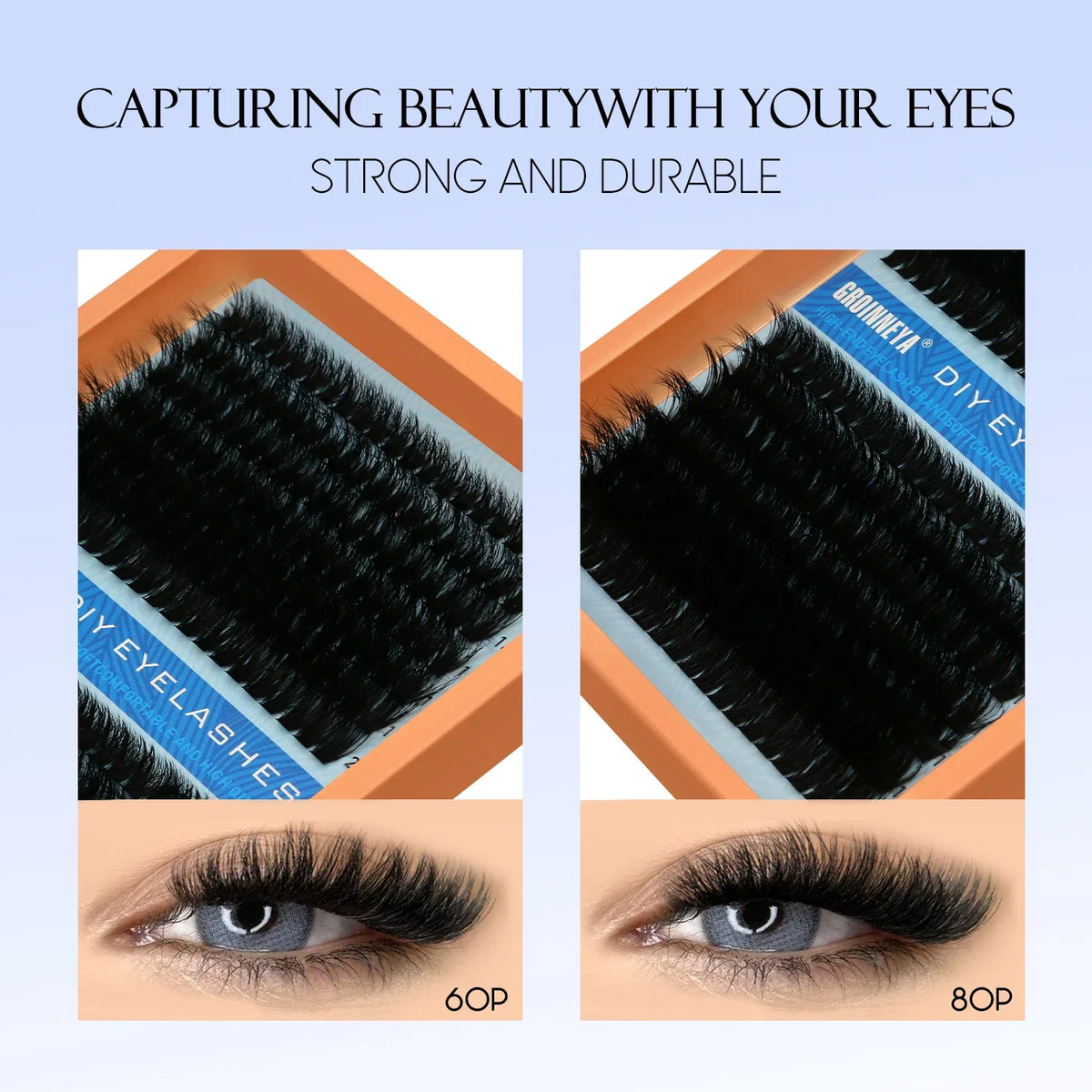 Blushimmer GROINNEYA fluffy thick DIY eyelash clusters with D/DD curl, wispy style for eyelash extensions, false lashes, and DIY application