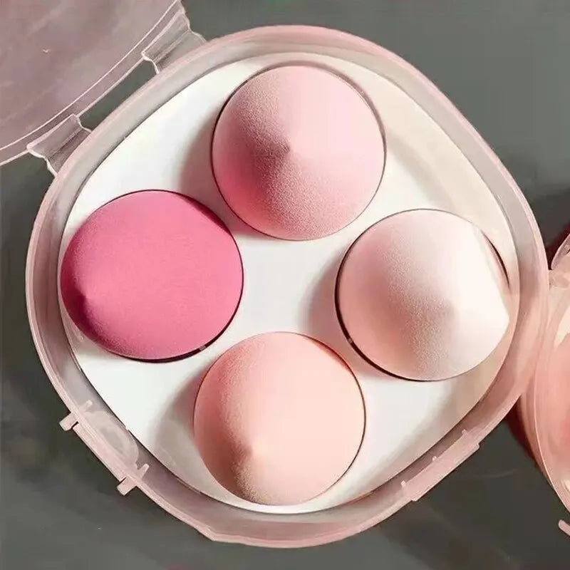 Blushimmer 4-piece makeup sponge set with egg-shaped beauty blenders for foundation, cream, and powder application in an egg box.