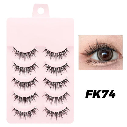 Blushimmer DINGSEN fake anime eyelashes, 5 pairs of natural daily makeup manga style lashes with clear band, little devil design