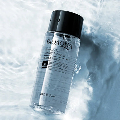 Blushimmer 50ml portable makeup remover cleansing liquid with water, gentle for lips, eyes, and face, ideal for travel and refreshing skin.