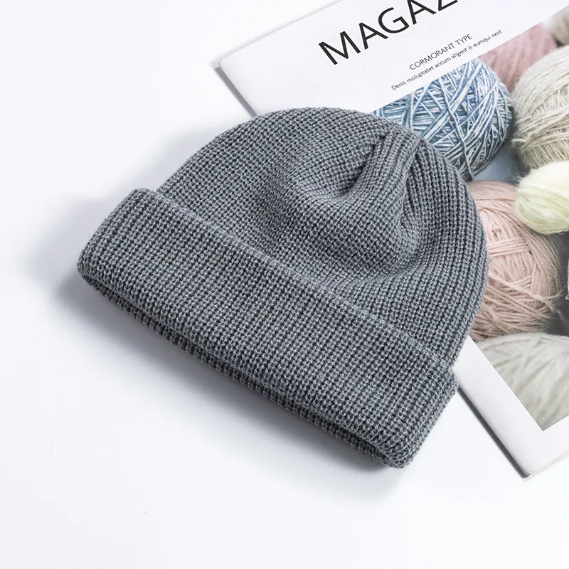 Knitted Hat for Men & Women Caps Wool Fashion Simple Warm Skullies Beanies Solid Autumn Winter Beanie Cap Trendy Style