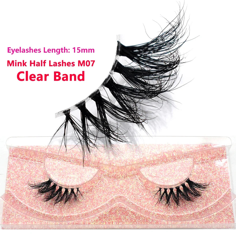 Blushimmer 3D Mink Fluffy Half False Eyelashes with clear band, natural soft, lightweight, reusable short eye strip lash extension.