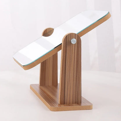 Blushimmer dresser vanity makeup mirror with wood stand, 360-degree rotating compact cosmetic mirror for countertop use