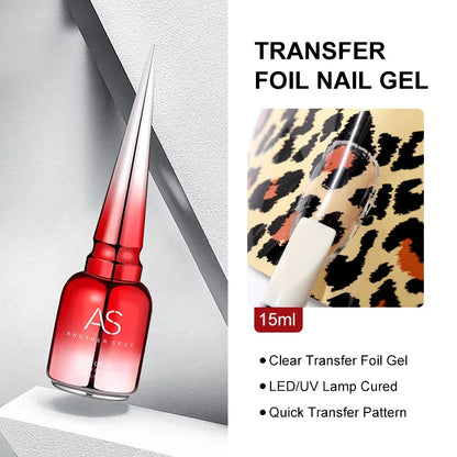 Blushimmer AS 15ml transfer foil gel nail polish with star sticker design, soak off, fast dry UV/LED gel varnish with stamp glue