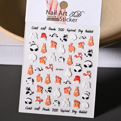 Cute 3D cat and puppy nail decals by Blushimmer, featuring animal cartoon designs and self-adhesive Y2K-style nail art stickers.