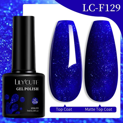 Colorful LILYCUTE 7ML gel nail polish in a variety of shades, showcasing long-lasting semi-permanent UV gel for manicure and nail art.