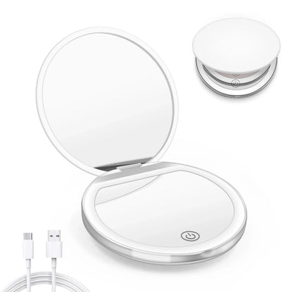 Blushimmer rechargeable LED compact mirror with 1X/3X magnification, handheld travel mirror with built-in lights.