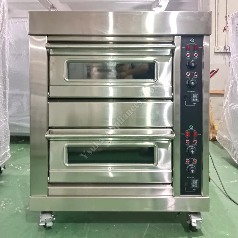 Oven Electric Commercial Large Capacity Timing Three Layer Six Plate Food Pizza Cake Bread Bakery Equipment Baking Furnace