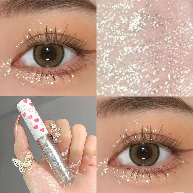 6 Colors Glitter Liquid Eyeshadow Waterproof Pearlescent Shiny Eye Shadow Highlighter Sequins Lying Silkworm Makeup Beauty Tool