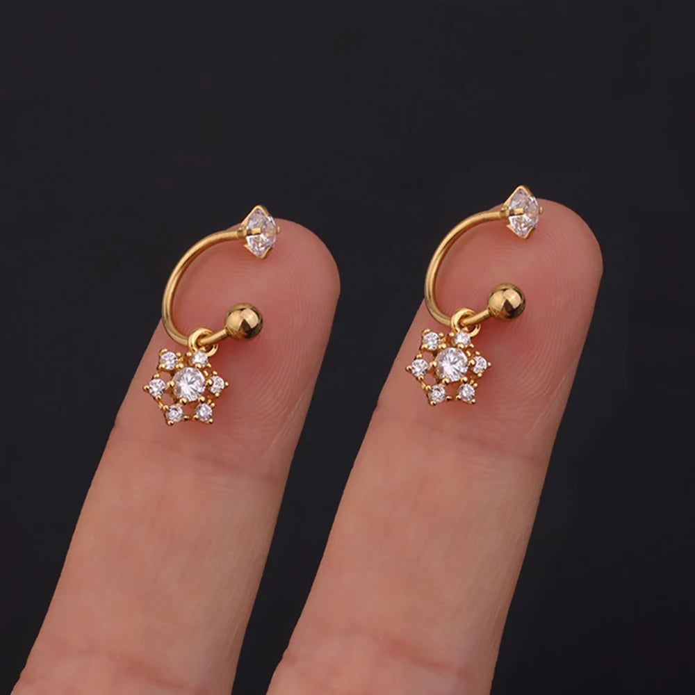 1 Pair Stainless Steel Mini CZ Drop Earring Women Moon Flower Tragus Cartilage Helix Hoop Conch Rook Daith Lobe Piercing Jewelry