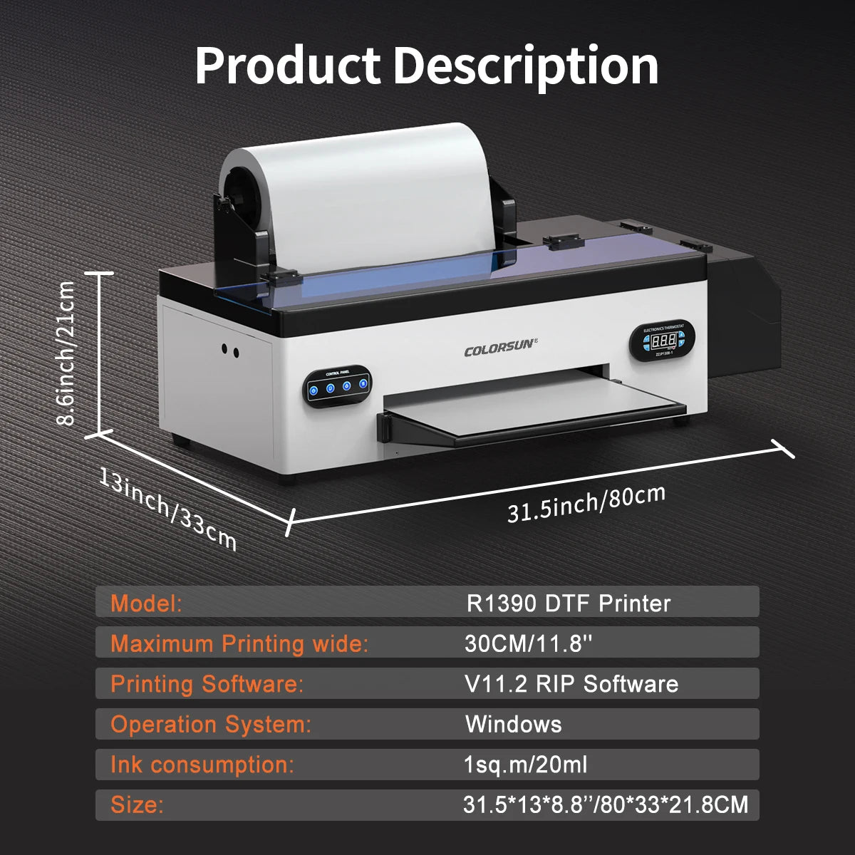 Colorsun A3 DTF Printer For Epson R1390 Impresora A3 DTF Direct to Film Printer Machine For T-Shirt Hoodies Bags A3 DTF