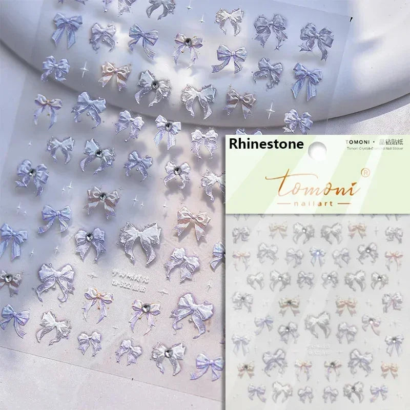 French leopard print bowknot lace ribbon with rhinestones and pearls, perfect for elegant manicure decoration.