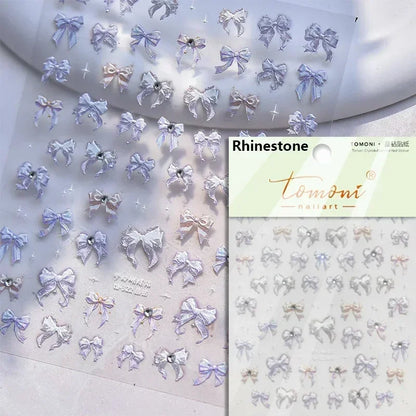 French leopard print bowknot lace ribbon with rhinestones and pearls, perfect for elegant manicure decoration.