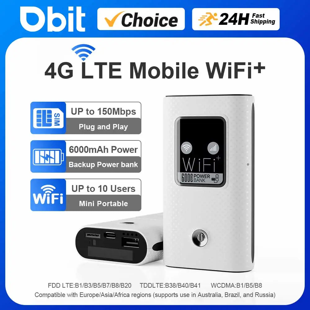 4G Lte Router Wireless Wifi Portable Modem Mini Outdoor Hotspot Pocket Mifi 150mbps Sim Card Slot 6000mah Backup Power bank