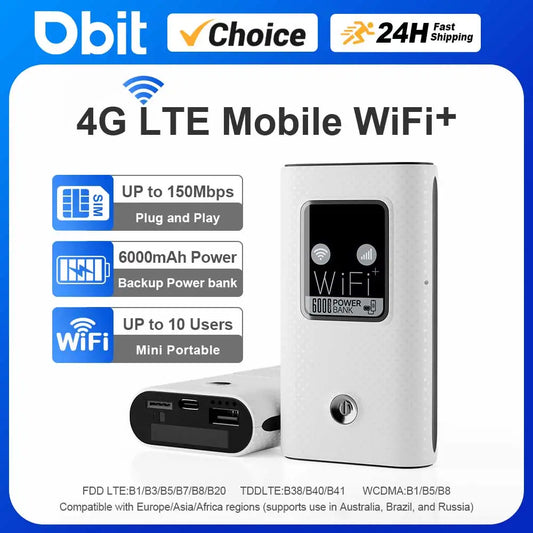 4G Lte Router Wireless Wifi Portable Modem Mini Outdoor Hotspot Pocket Mifi 150mbps Sim Card Slot 6000mah Backup Power bank