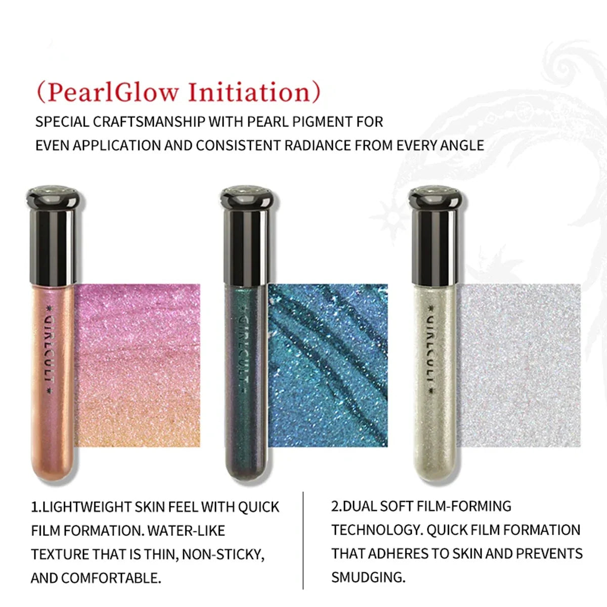 Girlcult Hallucination Liquid Eyeshadow by Blushimmer with fine glitter, metallic shine, and iridescent shift for eye highlighting.