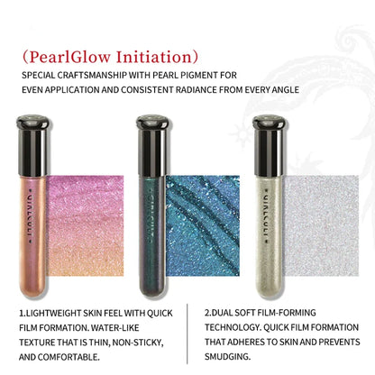 Girlcult Hallucination Liquid Eyeshadow by Blushimmer with fine glitter, metallic shine, and iridescent shift for eye highlighting.