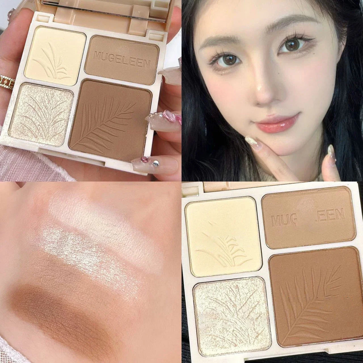 Blushimmer matte highlighter bronzer palette with four shades for face contouring and shading in long-lasting makeup.