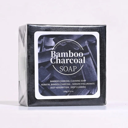 B+100G Bamboo Charcoal Powder Deep Cleaning Soap Plant Oil Soap Keratin Protein Men's Bath and Face Wash Handmade Soap