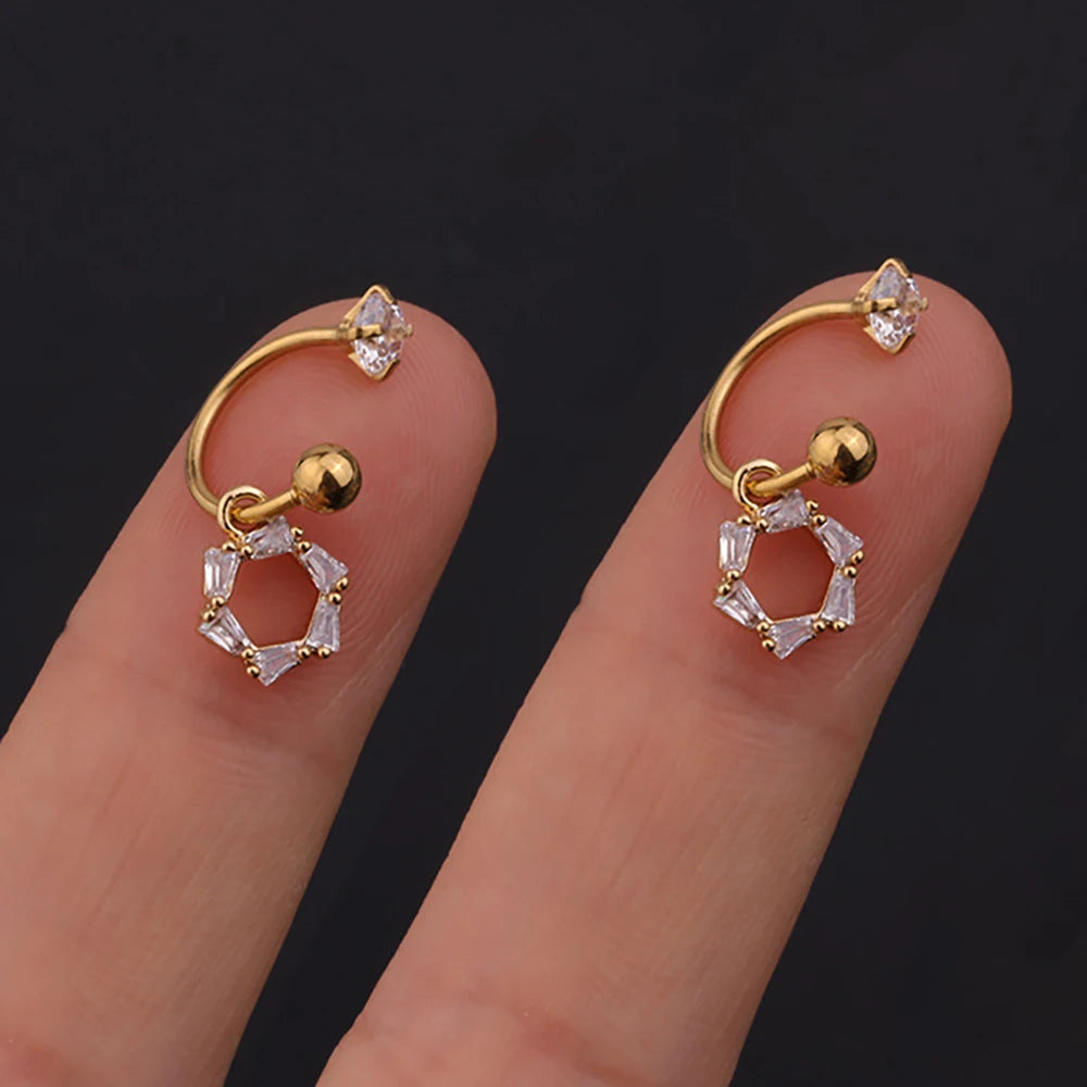 1 Pair Stainless Steel Mini CZ Drop Earring Women Moon Flower Tragus Cartilage Helix Hoop Conch Rook Daith Lobe Piercing Jewelry