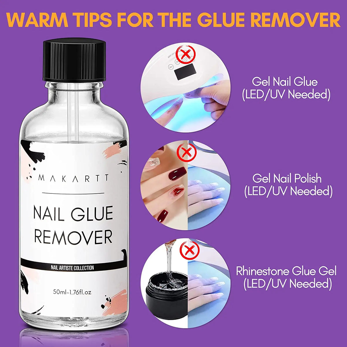 Blushimmer Nail Glue Remover for false and press-on nails, with a clear bottle and applicator brush visible.