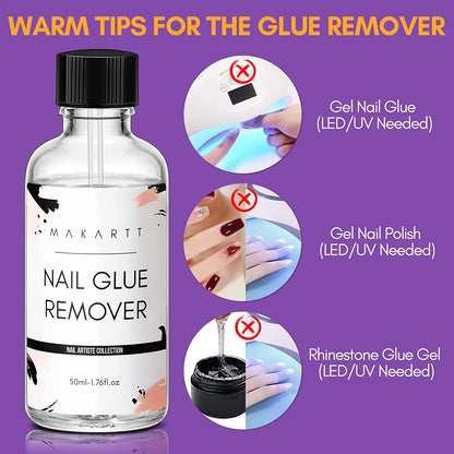 Blushimmer Nail Glue Remover for false and press-on nails, with a clear bottle and applicator brush visible.