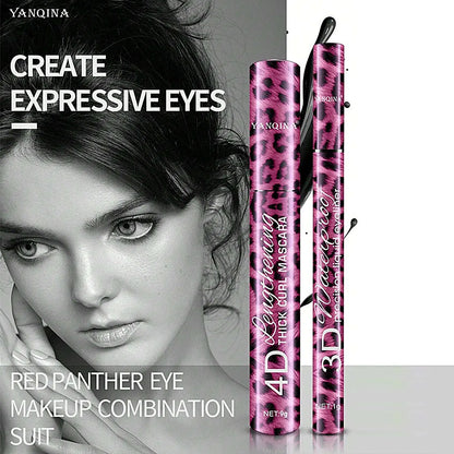 Blushimmer YANQINA liquid eyeliner pencil and waterproof mascara set with eyebrow pencil, black eye makeup products on a white background.