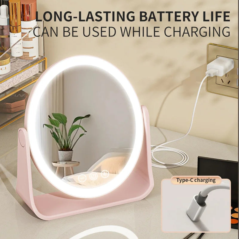 Blushimmer LED makeup mirror with touch dimming, 3X magnifier, portable rechargeable vanity mirror on desk, illuminated for detailed application