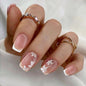 Set of 24 Blushimmer square head fake nails with pink-white gradient French press design and jelly glue for short full cover false nails