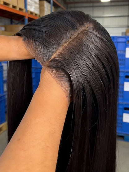 Selvanelle 40-inch bone straight Brazilian human hair wig with 13x4 lace, full lace frontal, high-density, for women.