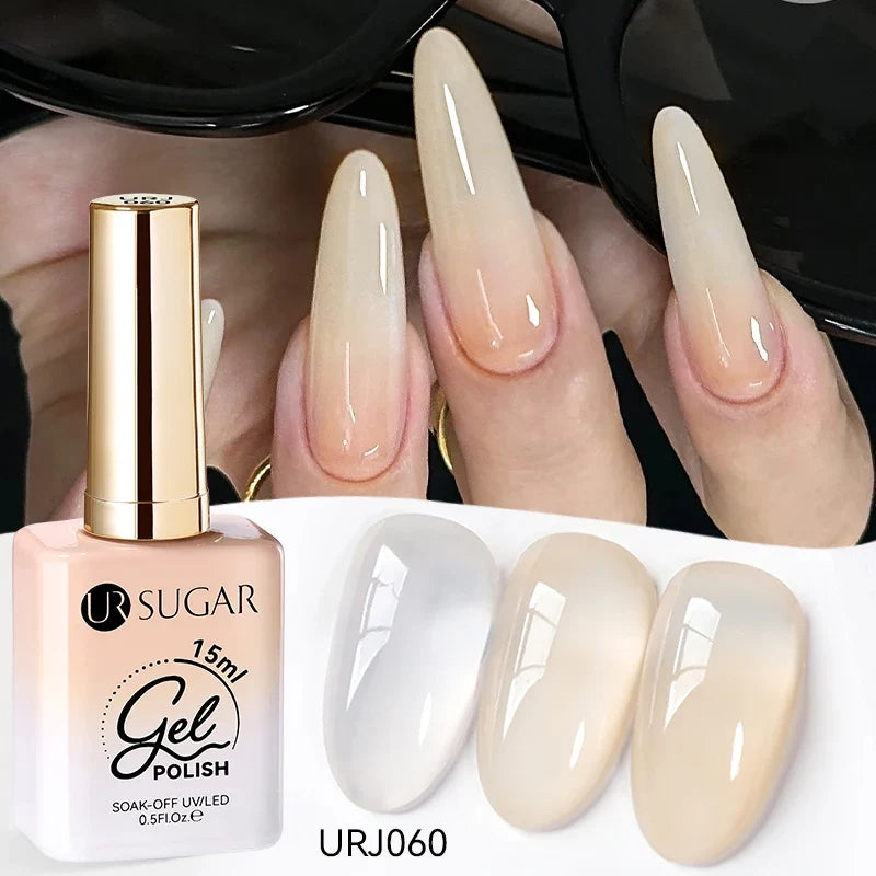 Blushimmer UR Sugar 15ml translucent white gel polish for semi-permanent UV nail art and soak-off gel varnish.