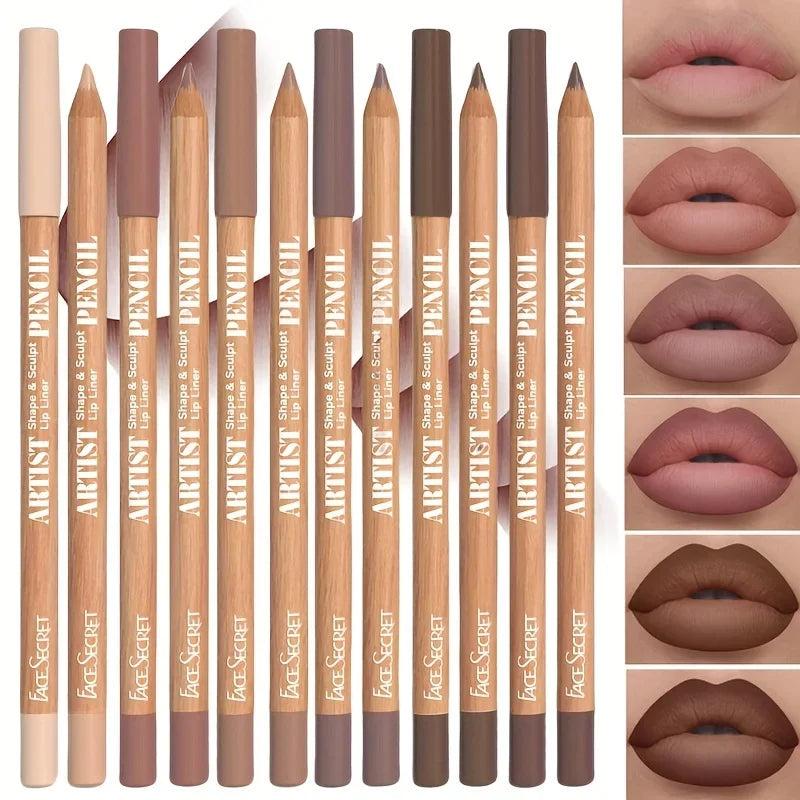 Set of 6 Blushimmer velvet matte lip liners in shades of berry, brown, and pink, featuring long-lasting, versatile lip makeup.