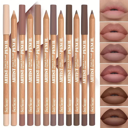 Set of 6 Blushimmer velvet matte lip liners in shades of berry, brown, and pink, featuring long-lasting, versatile lip makeup.
