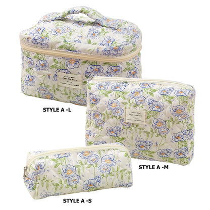 Cute quilted cotton makeup bag by Blushimmer with zipper, portable cloth cosmetic organizer for women and girls.