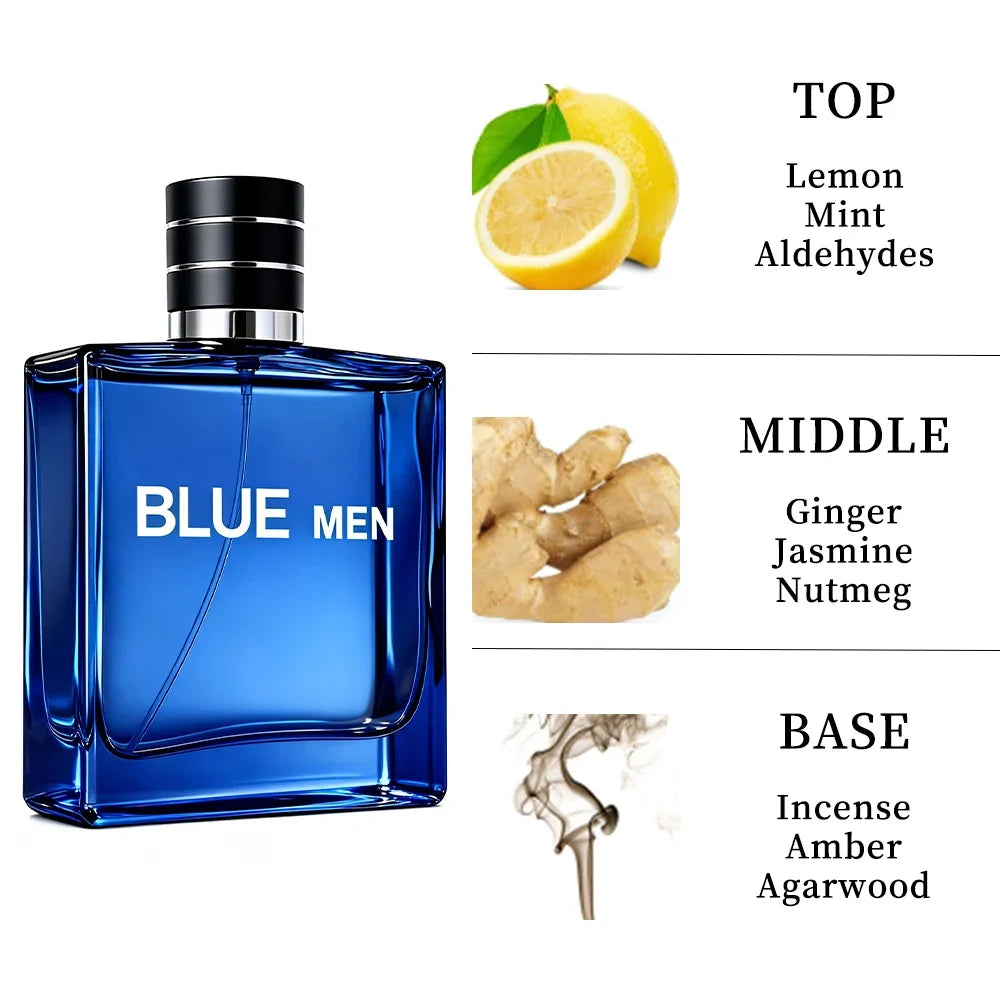 Blushimmer men's 3.4 oz Eau de Toilette spray with lemon, pepper, and vetiver scent, ideal for dating and long-lasting freshness.