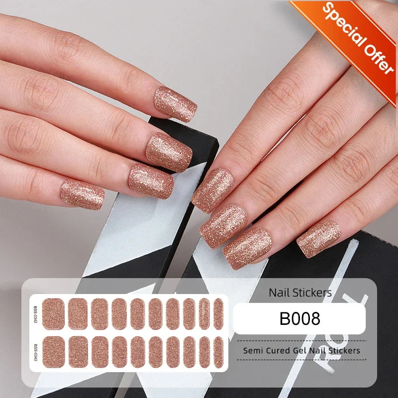 Blushimmer 20 Tips Gradient French semi-cured gel nail sticker set with full cover nail gel polish wraps and press-on manicure decals