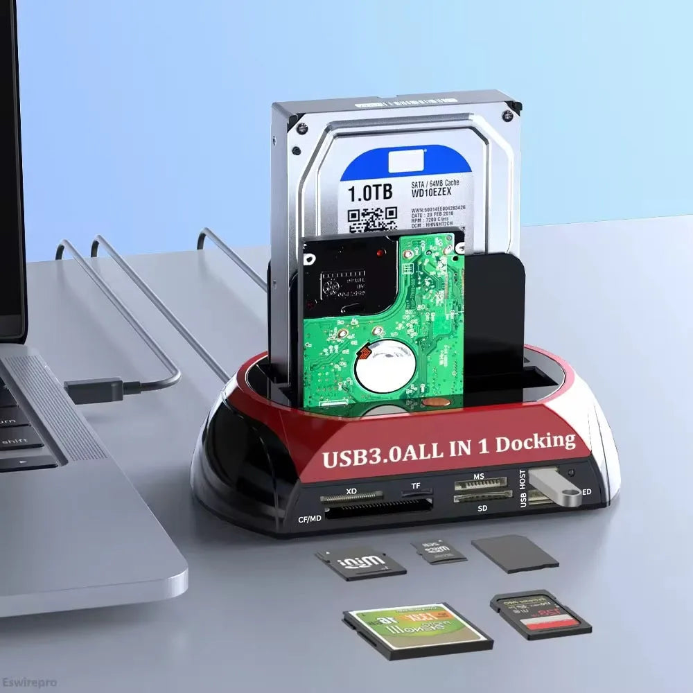 10 IN 1 IDE SATA USB3.0 Dual Bay External Hard Disk Drive 2.5 inch 3.5 inch HDD Docking Station One Touch Backup HUB Card Reader