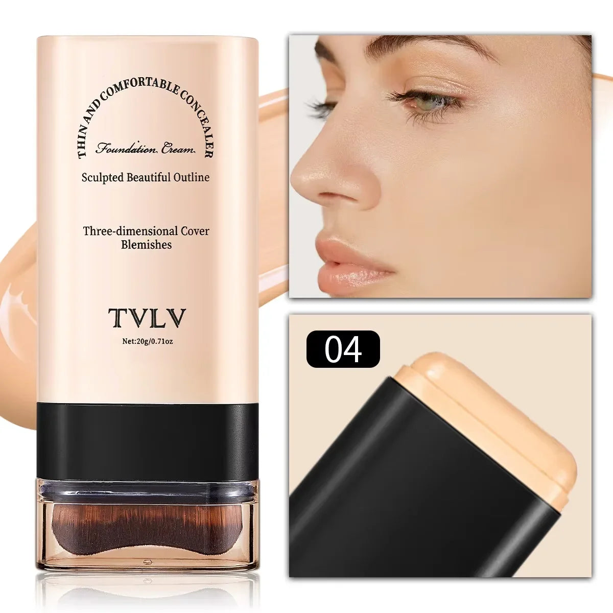 Blushimmer TVLV eraser foundation stick with brush, 20g, brightening liquid makeup concealer for long-lasting, non-marking coverage