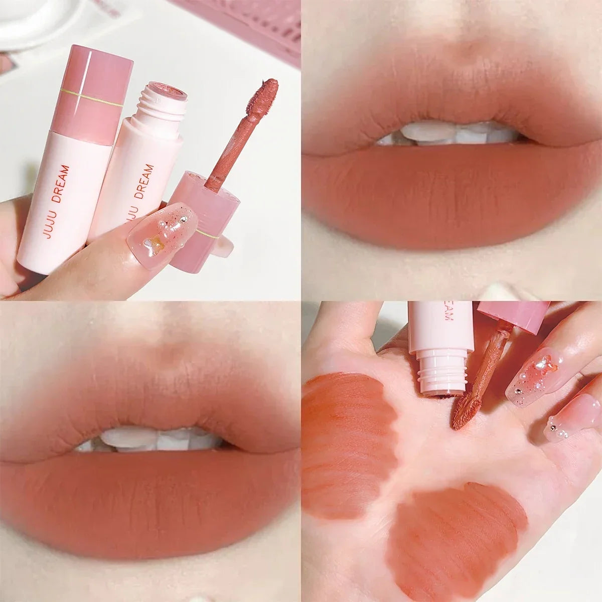Blushimmer JUJU Dream Small milk tube lip gloss in airy white with matte finish, velvet texture, and lifting effect.